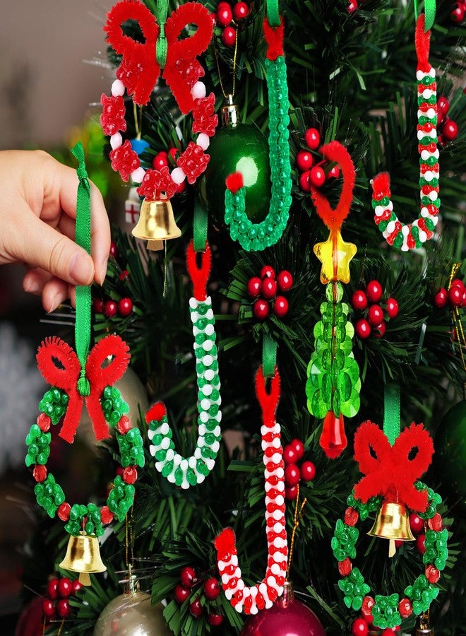 AWHETIE Christmas Crafts for Adults Kids,55 Sets Christmas Beaded Ornament Kit,Including 20 Pcs Wreath with Bell/5 Pcs Tree/30 Pcs Candy Cane,Holiday Tree Decorations Party Supplies - Image 2